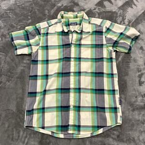 Patagonia Shirt Men’s Small Green Plaid Organic Cotton Button Down Short Sleeve